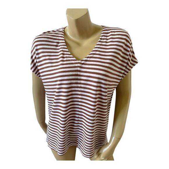 J JILL Womens Size Small Short Sleeve Striped Linen Blend V Neck Shirt Top - Picture 5 of 8